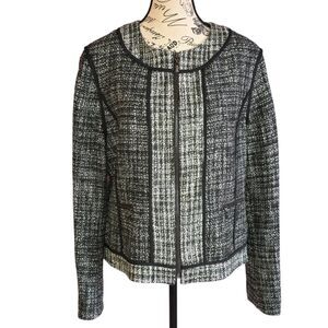 NWOT Anne Klein elegant zipper tweed silver black blazer jacket career. Sz 12